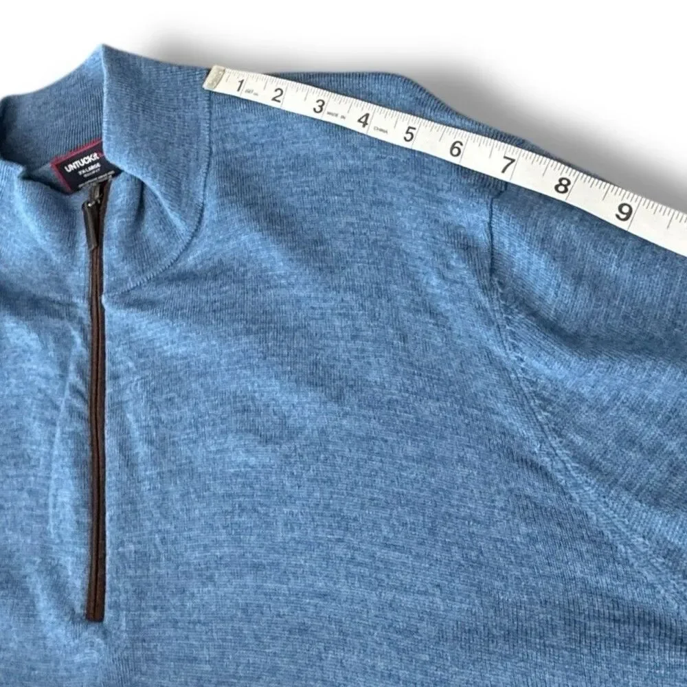 UNTUCKit Sweater Blue Merino Wool Quarter Zip Mock Neck Belguardo Men’s Size XXL